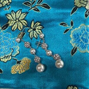 Macy's Pearl and Silver Drop Earrings